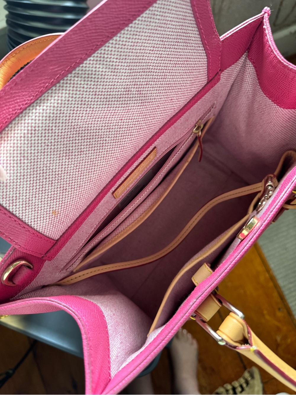 Dooney & Bourke Pink Saffiano Janine 25 Tote with Tan Leather Trim - Picture 7 of 11